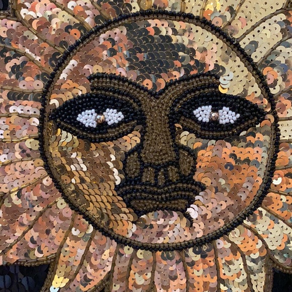 Black sequin jacket with beaded sun face on back ladies - Picture 4 of 9